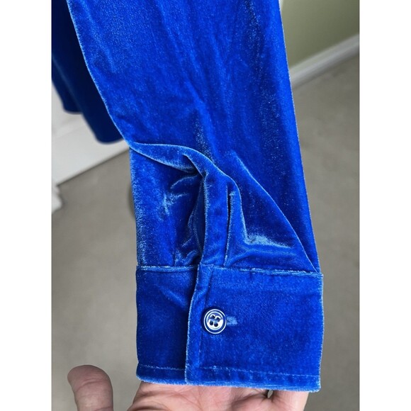 New Soft Surroundings Boyfriend Shirt Velvet Tunic 14-16 Large Cobalt Blue Boho - Picture 5 of 11